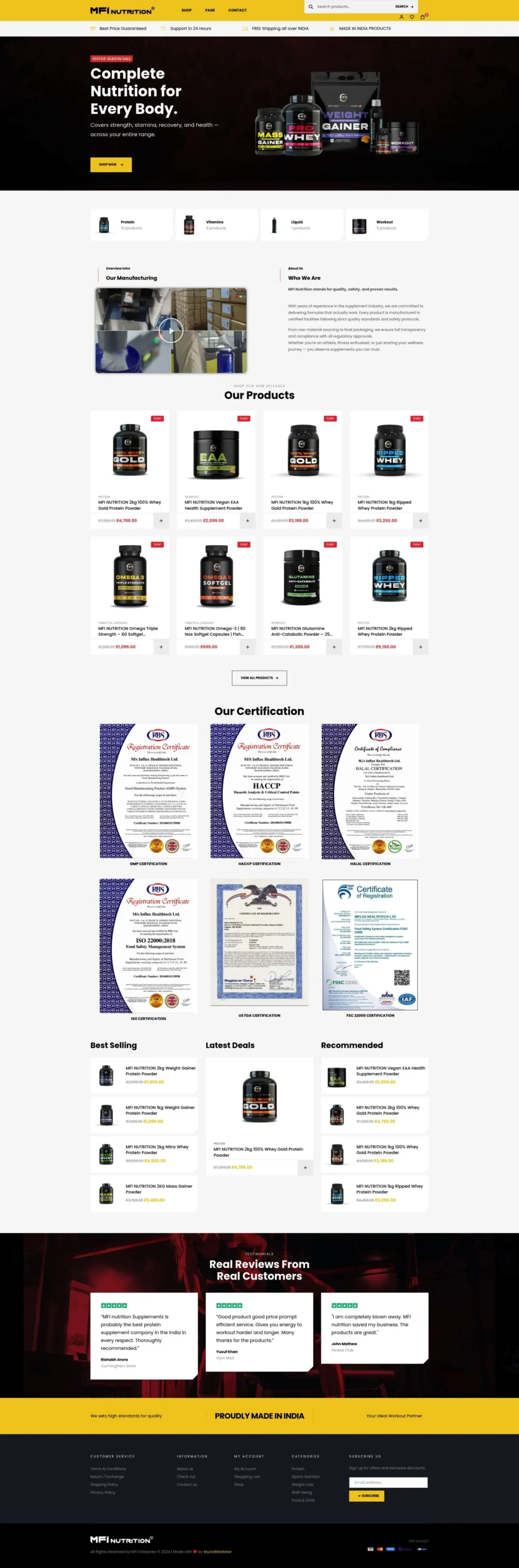 MFI Nutrition website full page preview