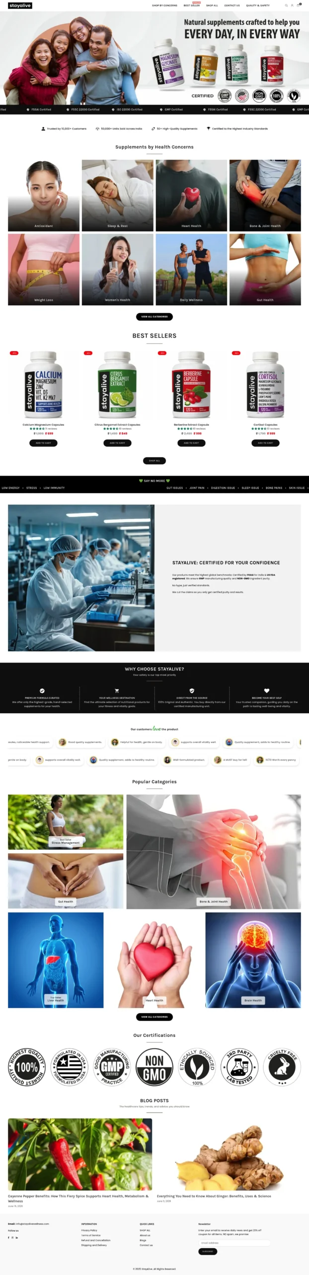 Stay Alive Wellness website full page preview